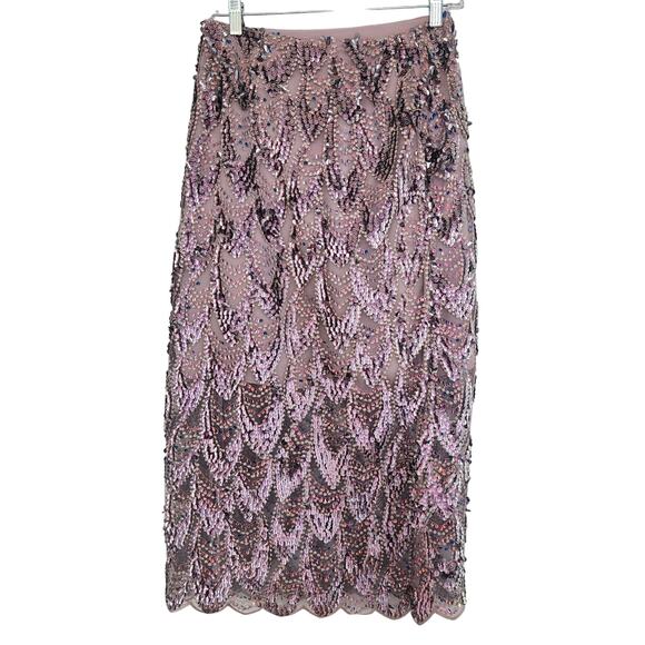 Zara Iridescent Pink & Purple Scalloped Sequin Mermaid Midi Pencil Skirt Size XS - Picture 11 of 15